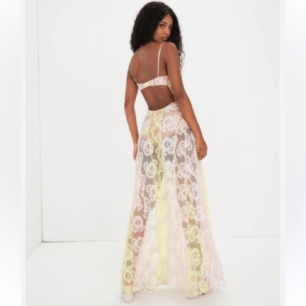 For Love & Lemons Blossom Sorbet Bodysuit Lace Maxi Dress NWT - Picture 5 of 7